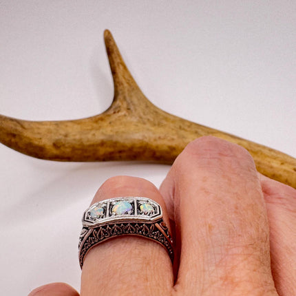 Vintage White Fire Opal Ring 925 Sterling Silver-Rings-TomWayne Jewelers