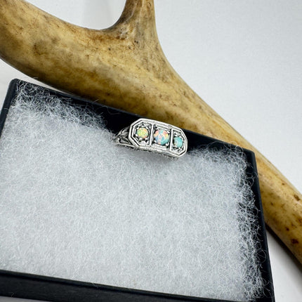 Vintage White Fire Opal Ring 925 Sterling Silver-Rings-TomWayne Jewelers