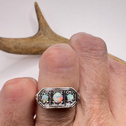 Vintage White Fire Opal Ring 925 Sterling Silver-Rings-TomWayne Jewelers