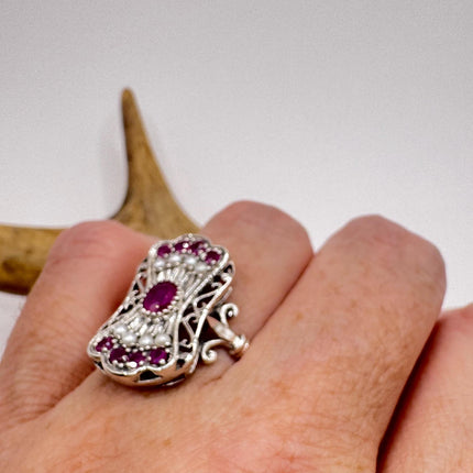 Vintage Red Ruby Pearl Ring 925 Sterling Silver-Rings-TomWayne Jewelers