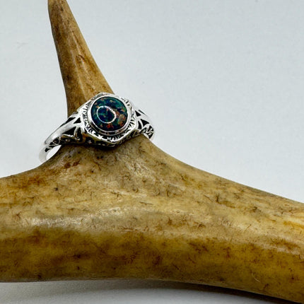 Vintage Black Fire Opal Ring 925 Sterling Silver-Rings-TomWayne Jewelers