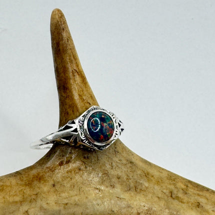 Vintage Black Fire Opal Ring 925 Sterling Silver-Rings-TomWayne Jewelers