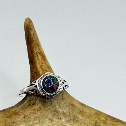Vintage Black Fire Opal Ring 925 Sterling Silver-Rings-TomWayne Jewelers