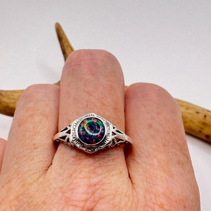Vintage Black Fire Opal Ring 925 Sterling Silver-Rings-TomWayne Jewelers