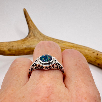 Vintage Black Fire Opal Ring 925 Sterling Silver-Rings-TomWayne Jewelers