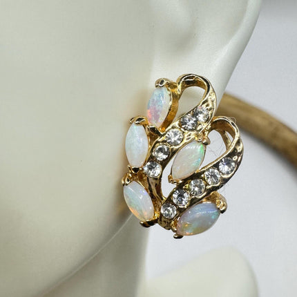 Vintage Opal Earrings | White Fire Opal Stud Button Gold Filled-Earrings-TomWayne Jewelers