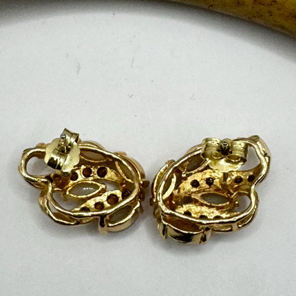 Vintage Opal Earrings | White Fire Opal Stud Button Gold Filled-Earrings-TomWayne Jewelers