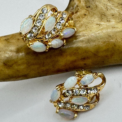 Vintage Opal Earrings | White Fire Opal Stud Button Gold Filled-Earrings-TomWayne Jewelers