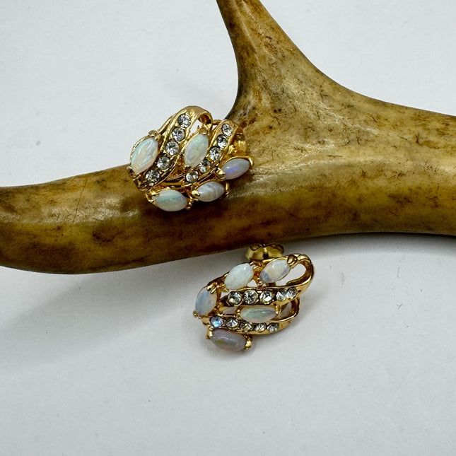 Vintage Opal Earrings | White Fire Opal Stud Button Gold Filled-Earrings-TomWayne Jewelers