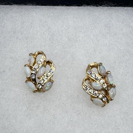 Vintage Opal Earrings | White Fire Opal Stud Button Gold Filled-Earrings-TomWayne Jewelers