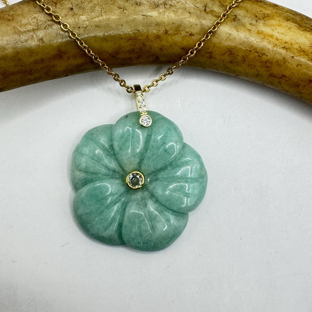 Vintage Green Aventurine Jade Crystal Flower Necklace Gold Filled-Necklaces-TomWayne Jewelers