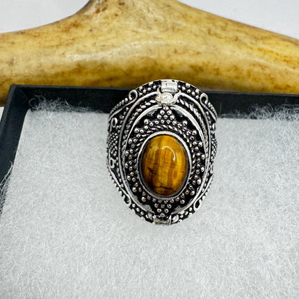 Vintage Poison Ring Tigers Eye Silver Bronze Pill Box Statement Ring-Rings-TomWayne Jewelers