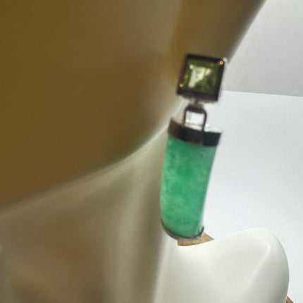 Vintage Green Jade Peridot 925 Sterling Silver Earrings-Earrings-TomWayne Jewelers