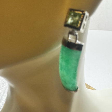 Vintage Green Jade Peridot 925 Sterling Silver Earrings-Earrings-TomWayne Jewelers