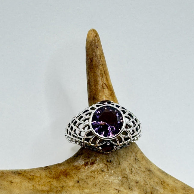 Vintage Purple Amethyst Ring Band 925 Sterling Silver-Rings-TomWayne Jewelers