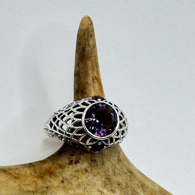 Vintage Purple Amethyst Ring Band 925 Sterling Silver-Rings-TomWayne Jewelers