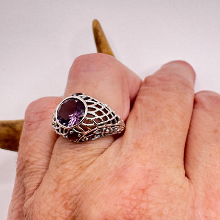 Vintage Purple Amethyst Ring Band 925 Sterling Silver-Rings-TomWayne Jewelers
