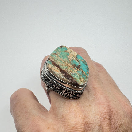 Vintage Green Turquoise Silver Bronze Ring: Statement Jewelry-Rings-TomWayne Jewelers