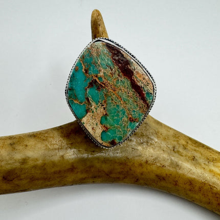 Vintage Green Turquoise Silver Bronze Ring: Statement Jewelry-Rings-TomWayne Jewelers