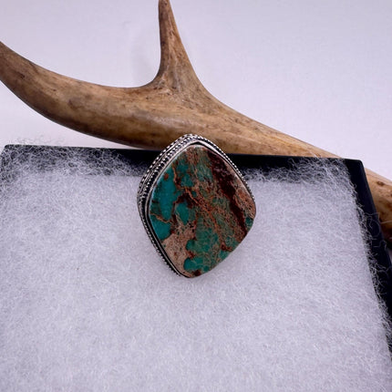 Vintage Green Turquoise Silver Bronze Ring: Statement Jewelry-Rings-TomWayne Jewelers