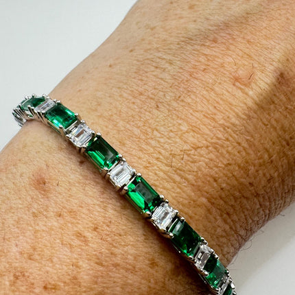Vintage Green Cubic Zirconia Bracelet: 925 Sterling Silver Minimalist Gemstone-Bracelets-TomWayne Jewelers