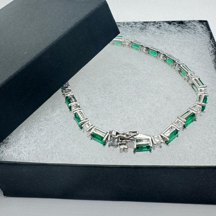 Vintage Green Cubic Zirconia Bracelet: 925 Sterling Silver Minimalist Gemstone-Bracelets-TomWayne Jewelers