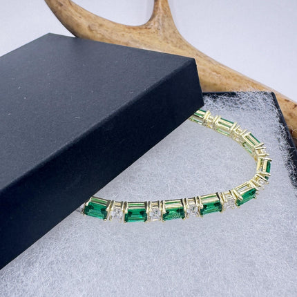Vintage Green Cubic Zirconia Bracelet: Gold 925 Sterling Silver Minimalist Gemstone-Bracelets-TomWayne Jewelers