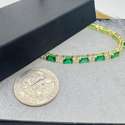 Vintage Green Cubic Zirconia Bracelet: Gold 925 Sterling Silver Minimalist Gemstone-Bracelets-TomWayne Jewelers