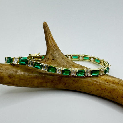 Vintage Green Cubic Zirconia Bracelet: Gold 925 Sterling Silver Minimalist Gemstone-Bracelets-TomWayne Jewelers