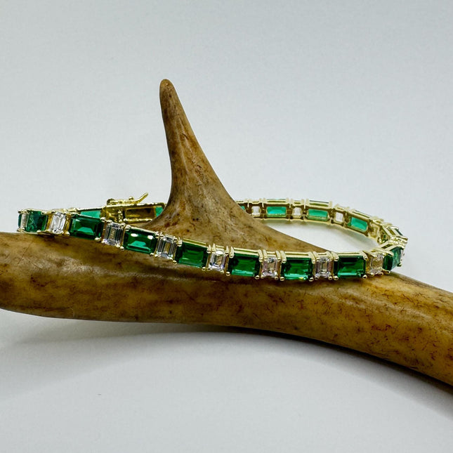 Vintage Green Cubic Zirconia Bracelet: Gold 925 Sterling Silver Minimalist Gemstone-Bracelets-TomWayne Jewelers