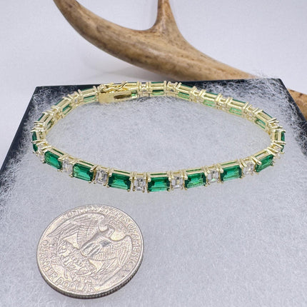 Vintage Green Cubic Zirconia Bracelet: Gold 925 Sterling Silver Minimalist Gemstone-Bracelets-TomWayne Jewelers