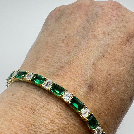 Vintage Green Cubic Zirconia Bracelet: Gold 925 Sterling Silver Minimalist Gemstone-Bracelets-TomWayne Jewelers