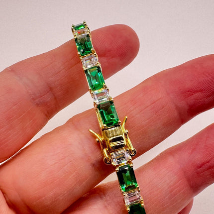 Vintage Green Cubic Zirconia Bracelet: Gold 925 Sterling Silver Minimalist Gemstone-Bracelets-TomWayne Jewelers