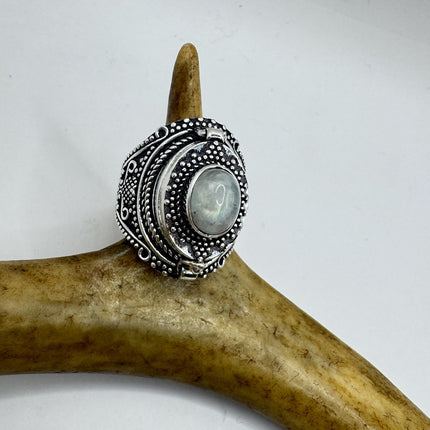 Vintage Rainbow Moonstone Poison Ring Silver Bronze-Rings-TomWayne Jewelers