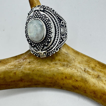 Vintage Rainbow Moonstone Poison Ring Silver Bronze-Rings-TomWayne Jewelers