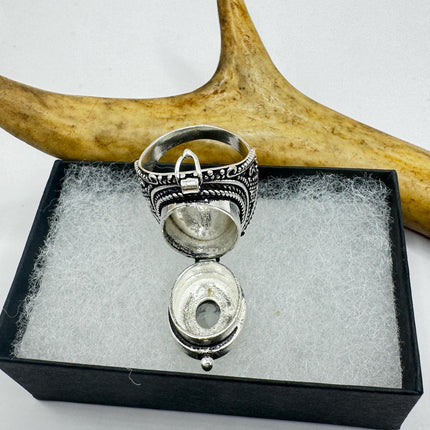 Vintage Rainbow Moonstone Poison Ring Silver Bronze-Rings-TomWayne Jewelers