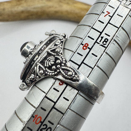 Vintage Poison Ring Tigers Eye Silver Bronze Pill Box Statement Ring-Rings-TomWayne Jewelers