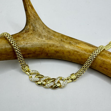 Gold Sterling Silver Bracelet: Vintage Mesh Clear Crystals-Bracelets-TomWayne Jewelers