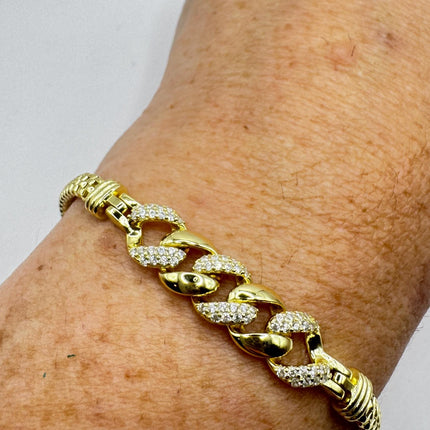 Gold Sterling Silver Bracelet: Vintage Mesh Clear Crystals-Bracelets-TomWayne Jewelers