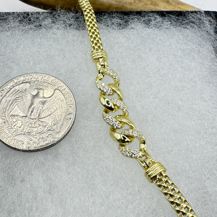 Gold Sterling Silver Bracelet: Vintage Mesh Clear Crystals-Bracelets-TomWayne Jewelers
