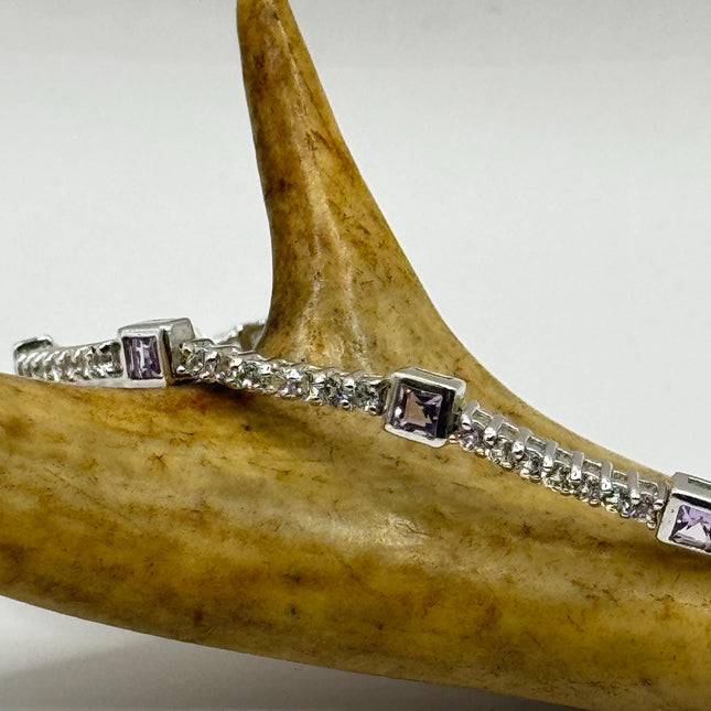 Vintage Amethyst Tennis Bracelet: 925 Sterling Silver, February Birthstone