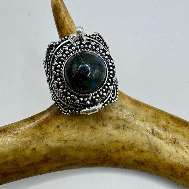 Vintage Silver Bronze Poison Ring | Labradorite | Statement Ring-Rings-TomWayne Jewelers
