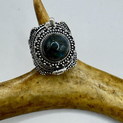 Vintage Silver Bronze Poison Ring | Labradorite | Statement Ring-Rings-TomWayne Jewelers
