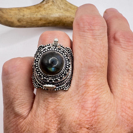 Vintage Silver Bronze Poison Ring | Labradorite | Statement Ring-Rings-TomWayne Jewelers