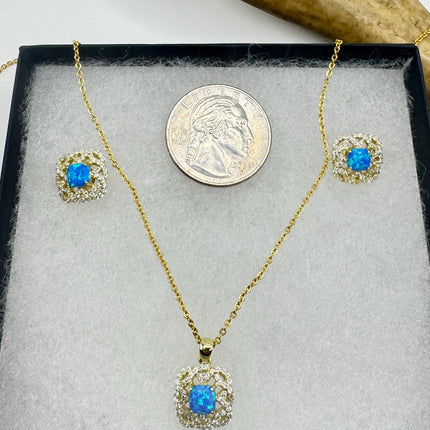 Vintage White Fire Opal Set | Golden 925 Sterling Silver Necklace and Earrings | Elegant Jewelry Gift-TomWayne Jewelers