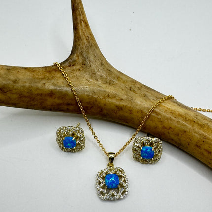 Vintage White Fire Opal Set | Golden 925 Sterling Silver Necklace and Earrings | Elegant Jewelry Gift-TomWayne Jewelers
