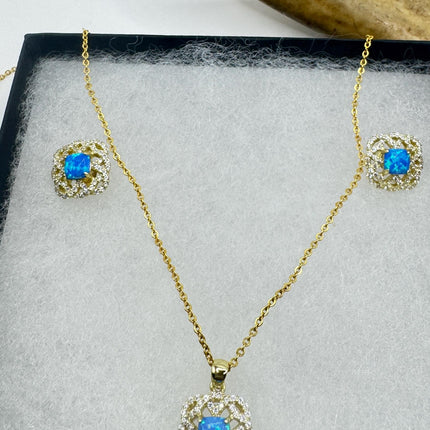Vintage White Fire Opal Set | Golden 925 Sterling Silver Necklace and Earrings | Elegant Jewelry Gift-TomWayne Jewelers