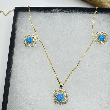 Vintage White Fire Opal Set | Golden 925 Sterling Silver Necklace and Earrings | Elegant Jewelry Gift-TomWayne Jewelers