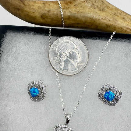 Vintage Blue Fire Opal Set | 925 Sterling Silver Necklace and Earrings | Elegant Jewelry Gift-TomWayne Jewelers