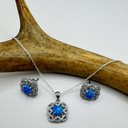 Vintage Blue Fire Opal Set | 925 Sterling Silver Necklace and Earrings | Elegant Jewelry Gift-TomWayne Jewelers